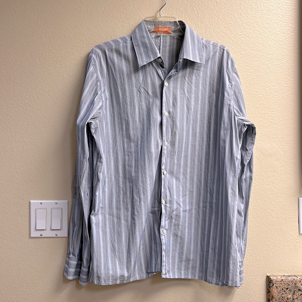 CO-OP Long sleeve shirt, gray blue stripe cotton made in Italy